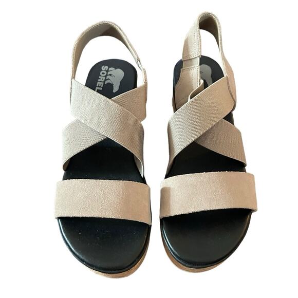 Sorel Cameron Flatform Wedge Slingback Cork Platform Banded Straps NEW Size 9 - Picture 2 of 11